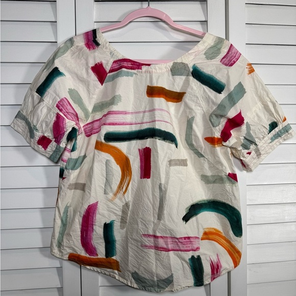 Anthropologie x Aimee Clarke Multicolor Brushstroke Poplin Blouse Size Small - Picture 2 of 7